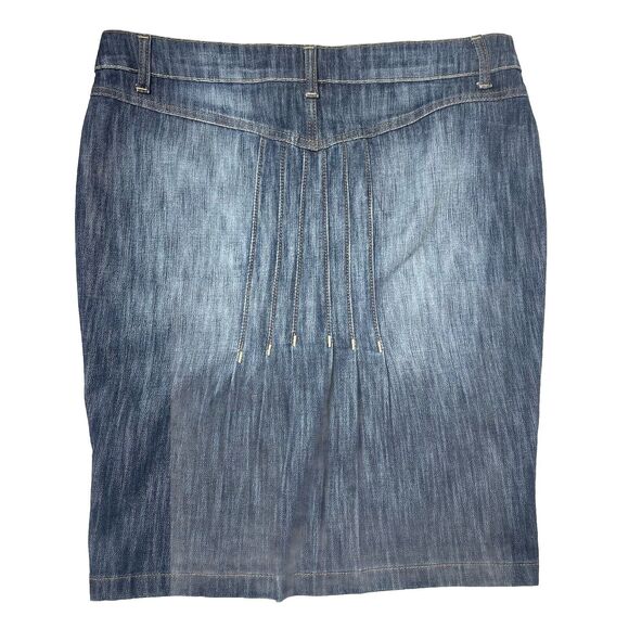 DKNY Denim Mini Skirt Sz 11 Distressed Grunge Y2K Stretch Ruched Pencil 90s - Picture 2 of 8